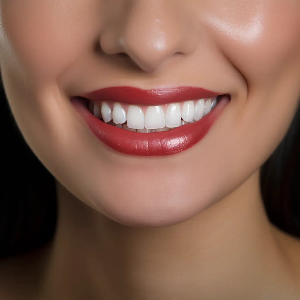 Nahaufnahme des strahlenden Lächelns einer Frau mit gesunden, weißen Zähnen – Exemplarisch für das Ergebnis einer Wurzelspitzensektion bei MKG-Dorotheenstrasse in Hamburg